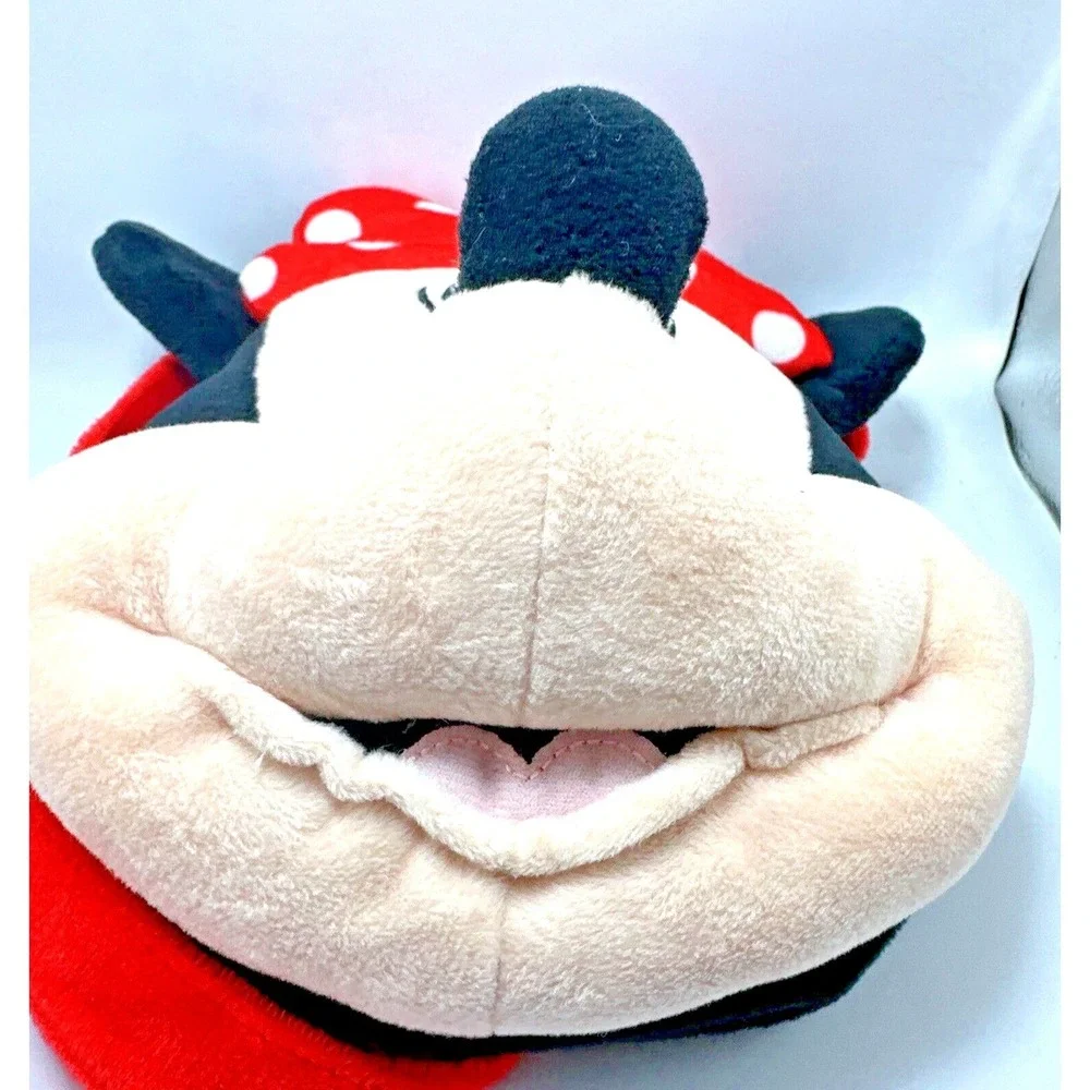 Disney Minnie Mouse Plush Backpack Bag Red‎ Polka Dot Bow Ears Zipper Pouch
